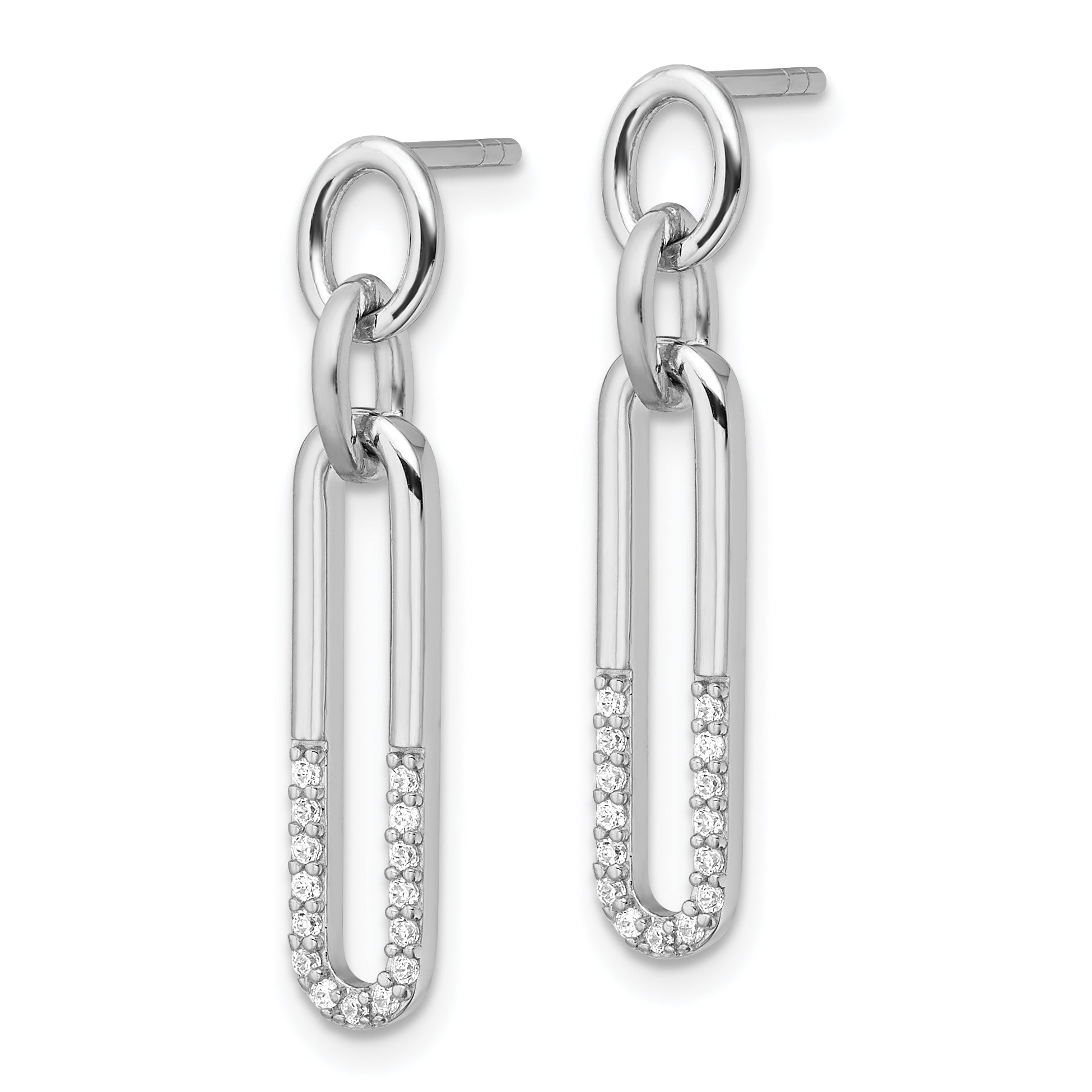 Sterling Silver Rhodium-plated Polished CZ Link Post Dangle Earrings Secondary image