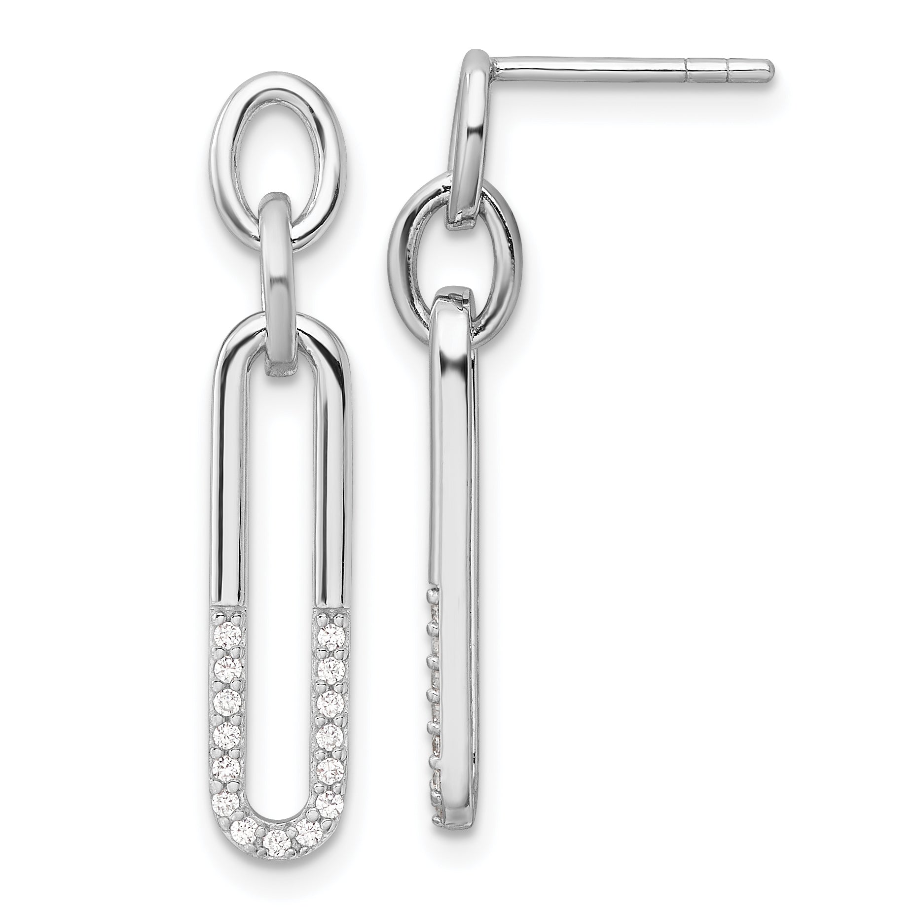Sterling Silver Rhodium-plated Polished CZ Link Post Dangle Earrings Main image