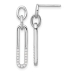 Sterling Silver Rhodium-plated Polished CZ Link Post Dangle Earrings