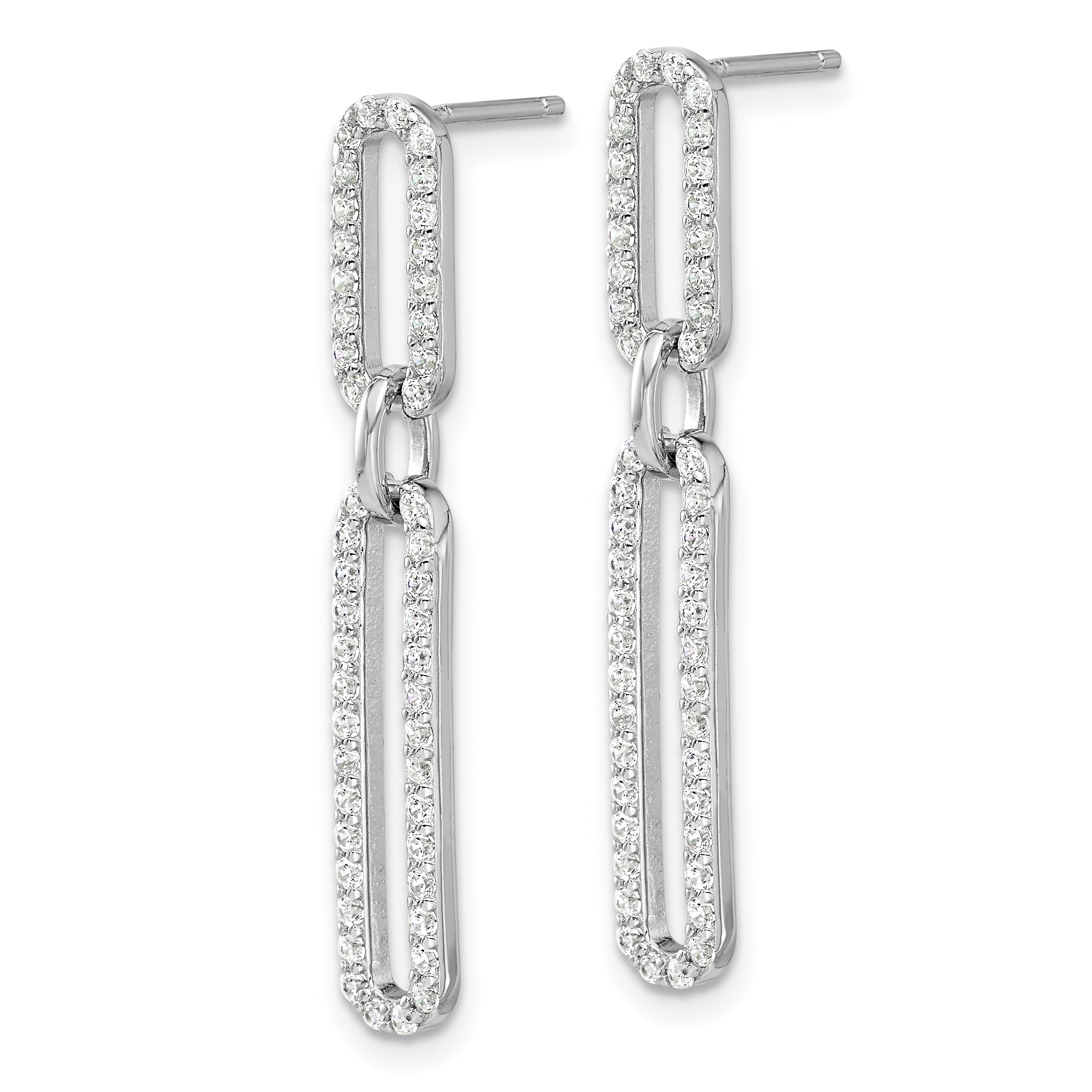 Sterling Silver RH-plated Polished CZ Paperclip Post Dangle Earrings Secondary image