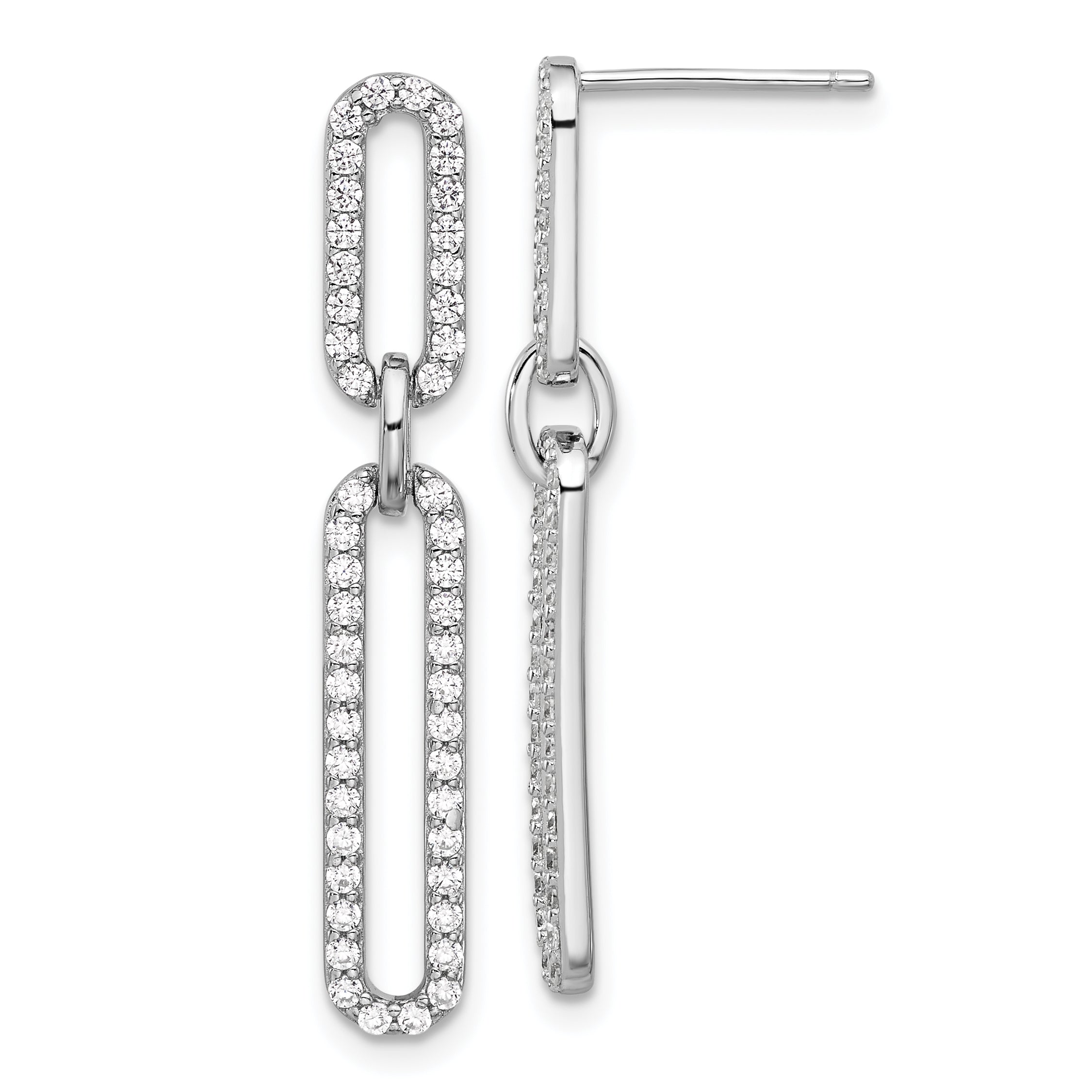 Sterling Silver RH-plated Polished CZ Paperclip Post Dangle Earrings Main image