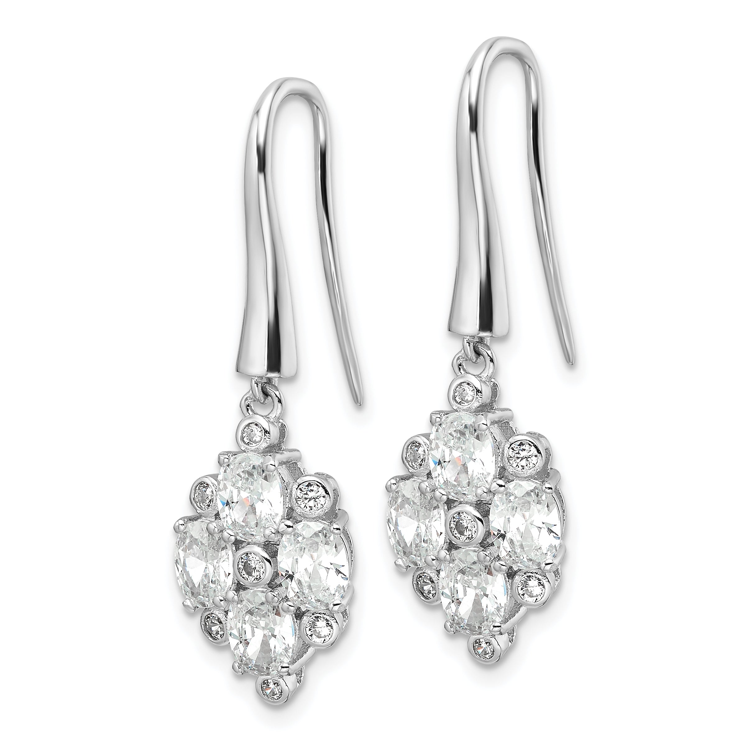 Sterling Silver Rhod-plated Polished Fancy CZ Cluster Dangle Earrings Secondary image