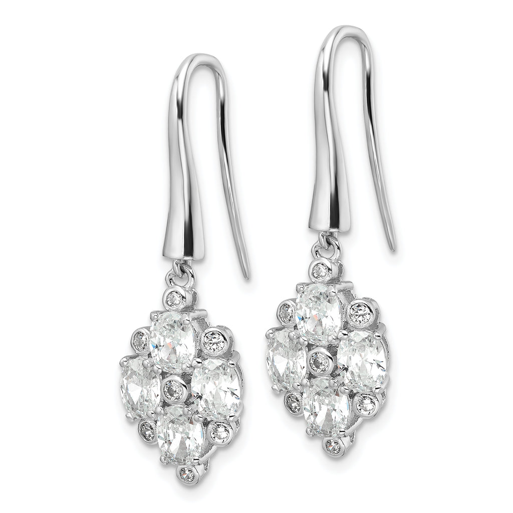 Sterling Silver Rhod-plated Polished Fancy CZ Cluster Dangle Earrings