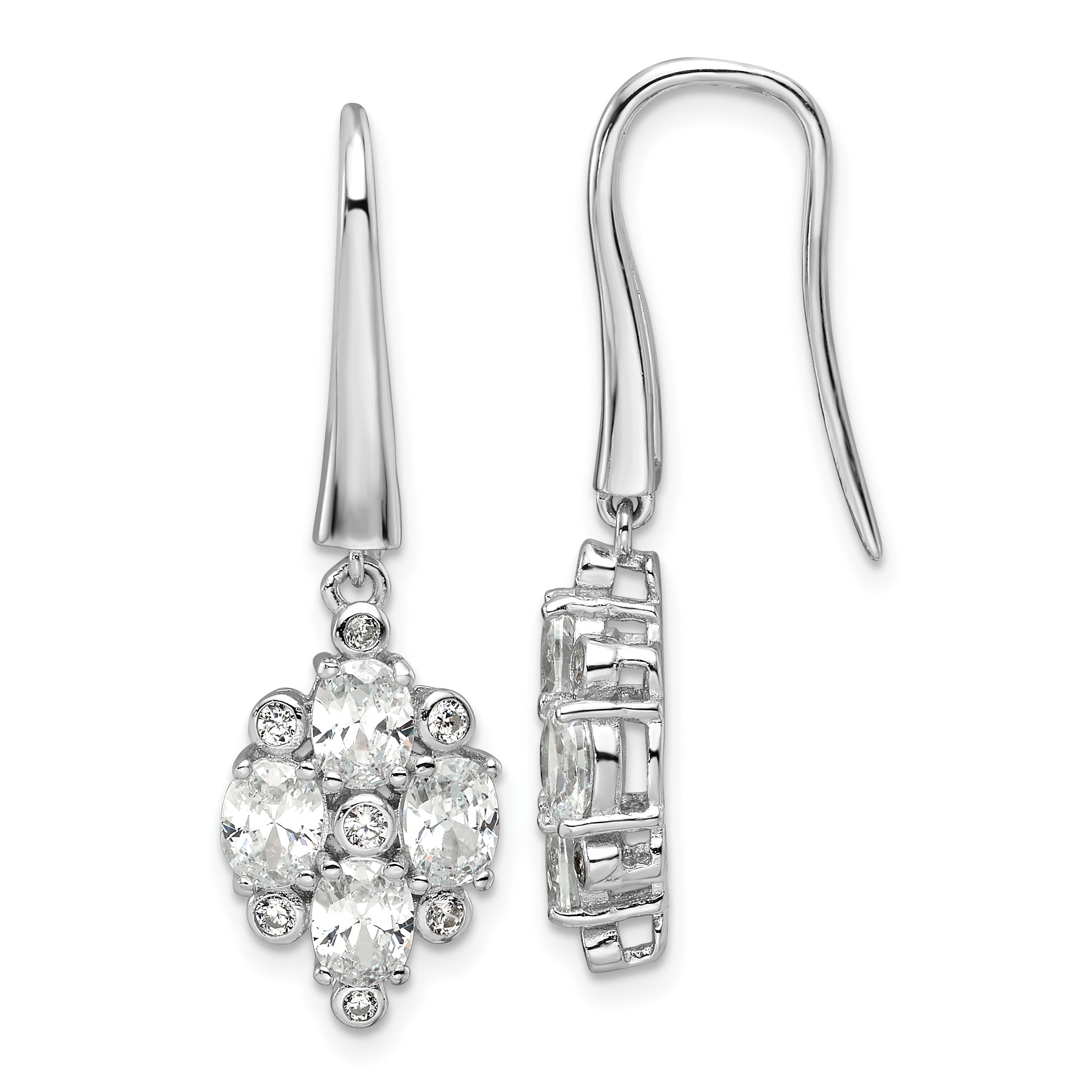 Sterling Silver Rhod-plated Polished Fancy CZ Cluster Dangle Earrings Main image