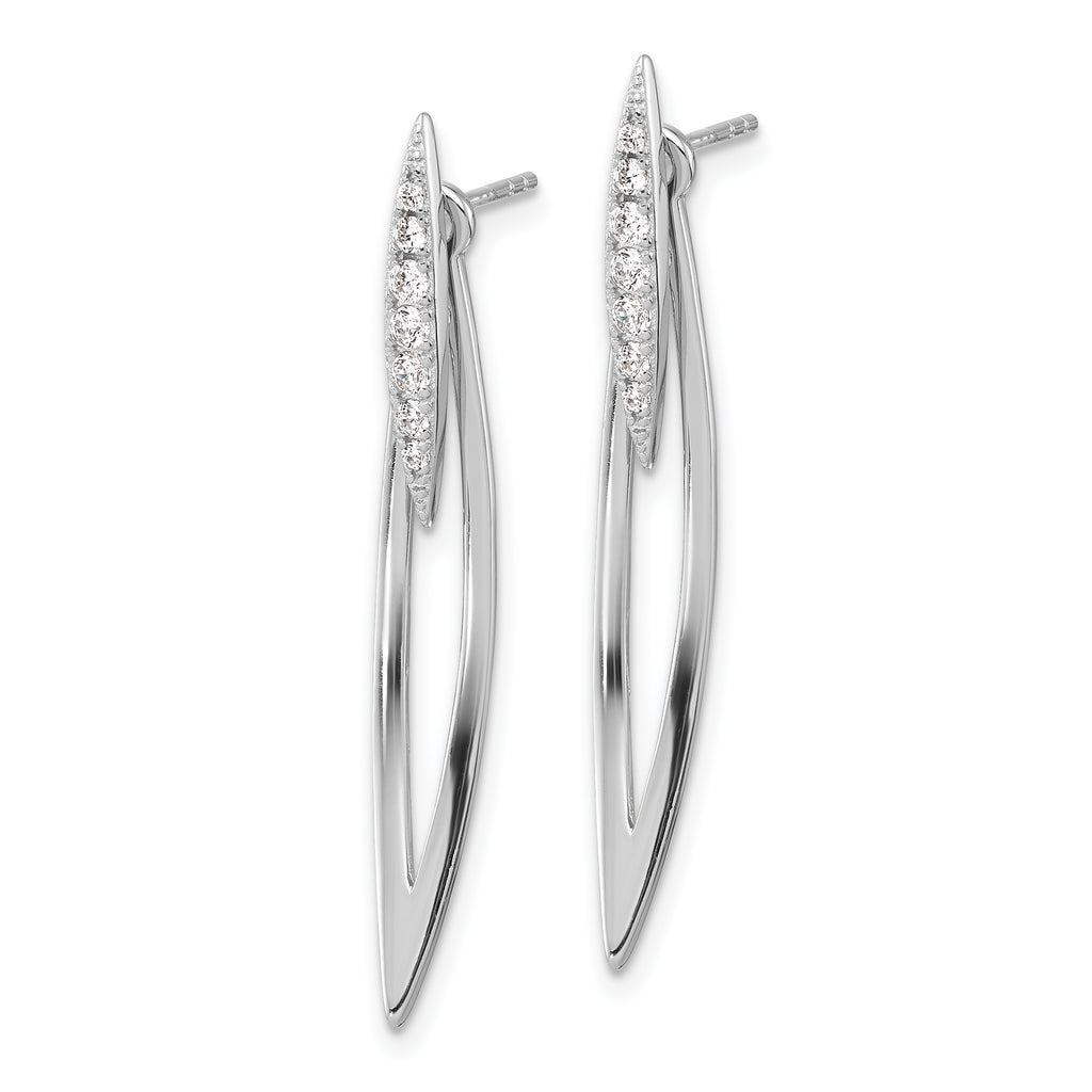 Sterling Silver RH-plated Curved Point CZ w/ Jacket Post Dangle Earrings
