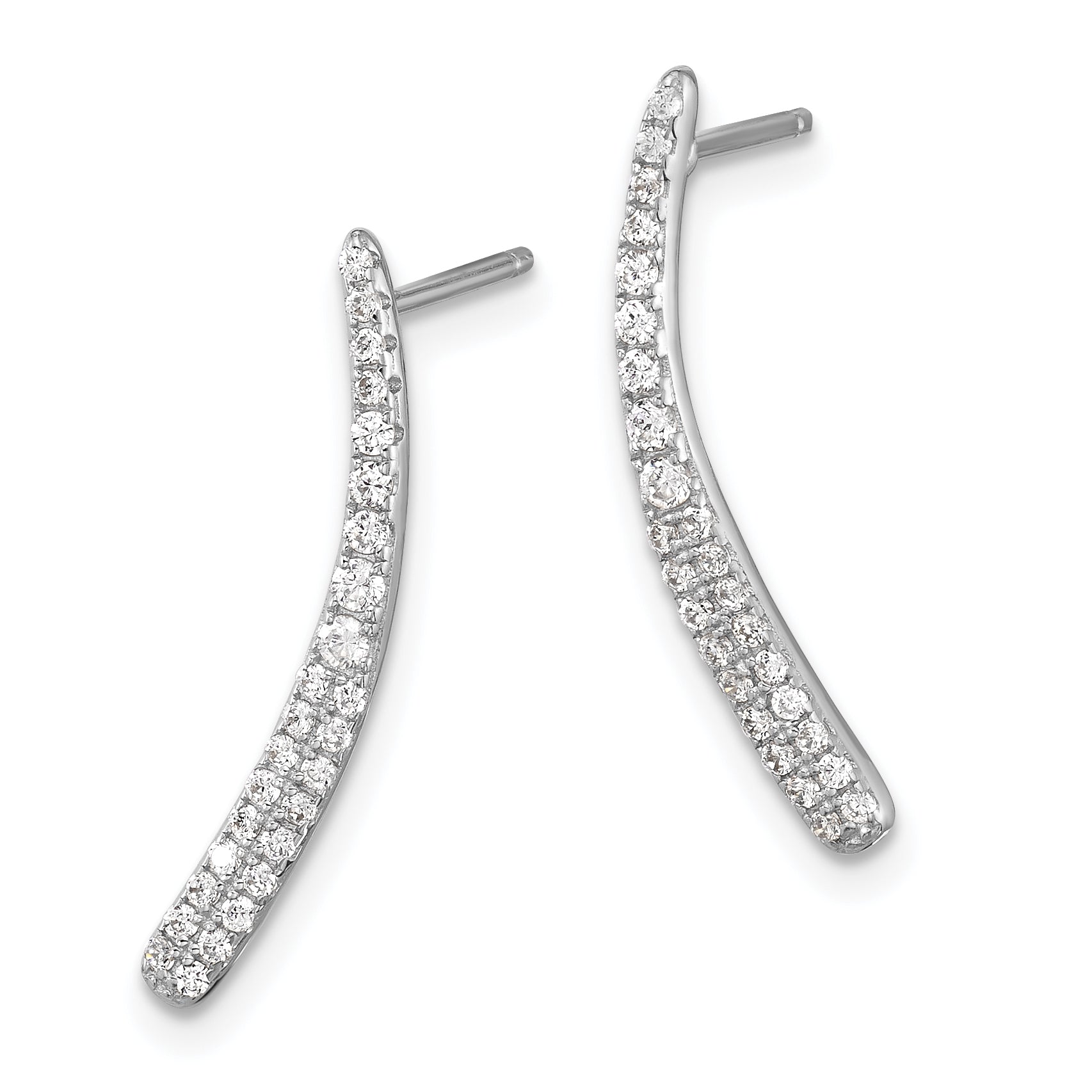 Sterling Silver Rhod-plated Polished Graduated CZ Drop Post Earrings