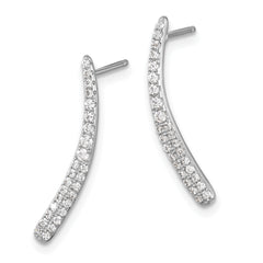 Sterling Silver Rhod-plated Polished Graduated CZ Drop Post Earrings