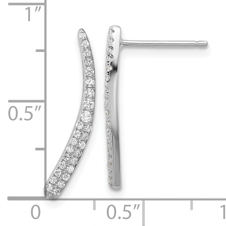 Sterling Silver Rhod-plated Polished Graduated CZ Drop Post Earrings