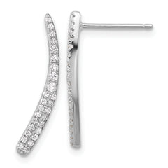 Sterling Silver Rhod-plated Polished Graduated CZ Drop Post Earrings