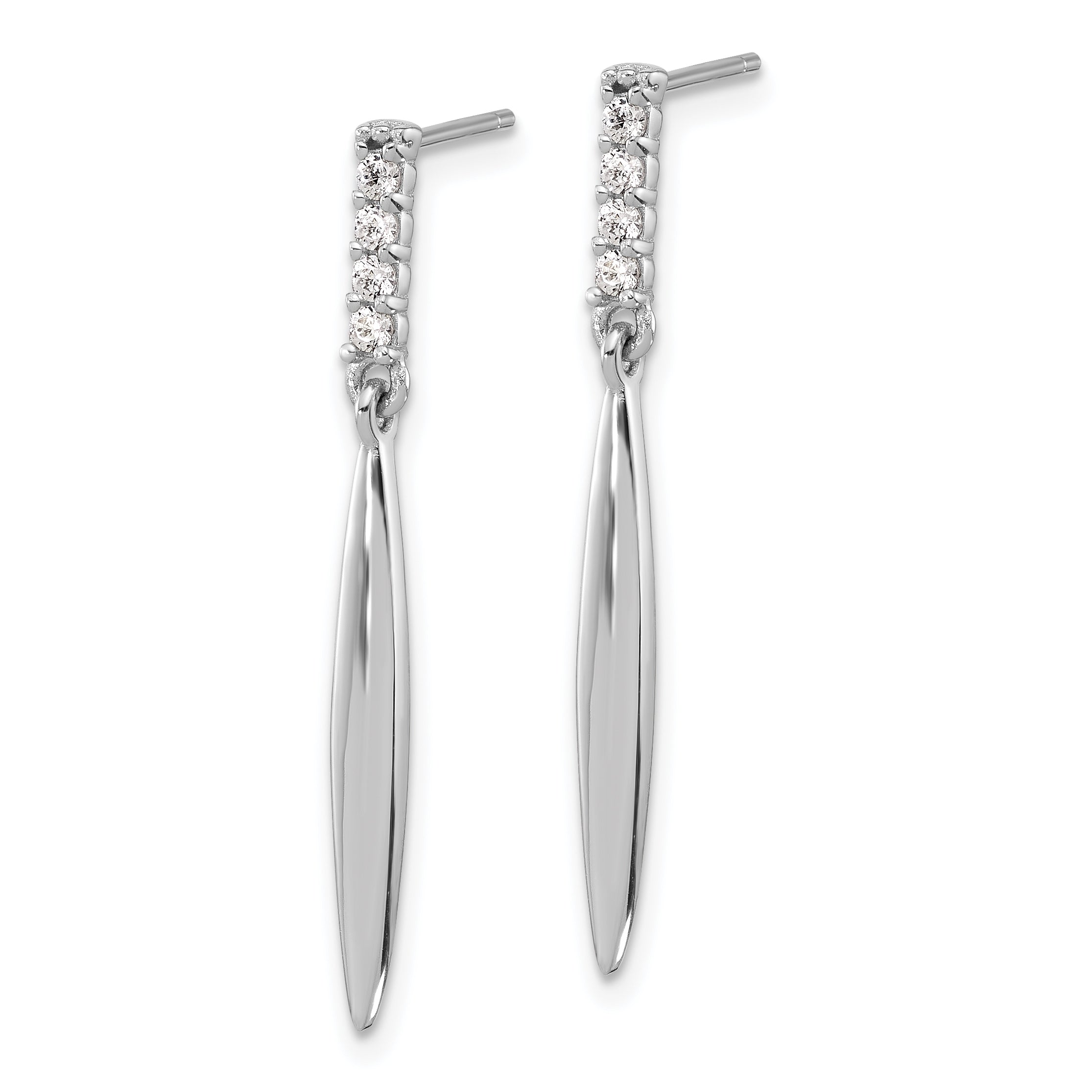 Sterling Silver Rhodium-plated Polished CZ Post Dangle Earrings Secondary image
