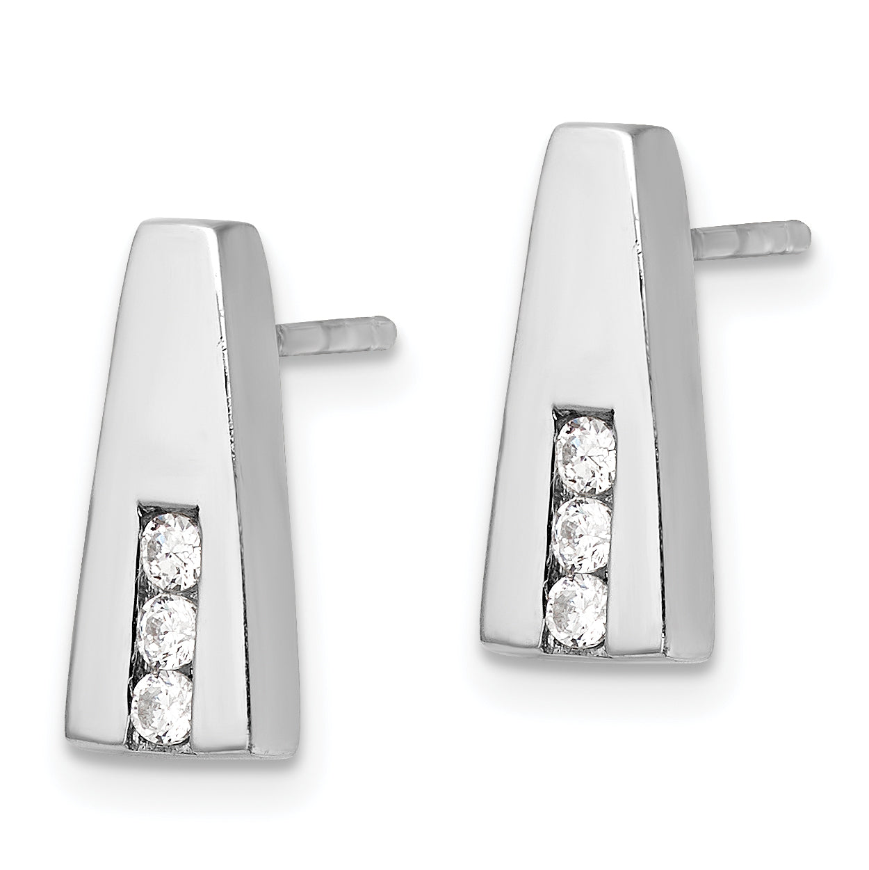 Sterling Silver Rhodium-plated Polished CZ Post Earrings Secondary image