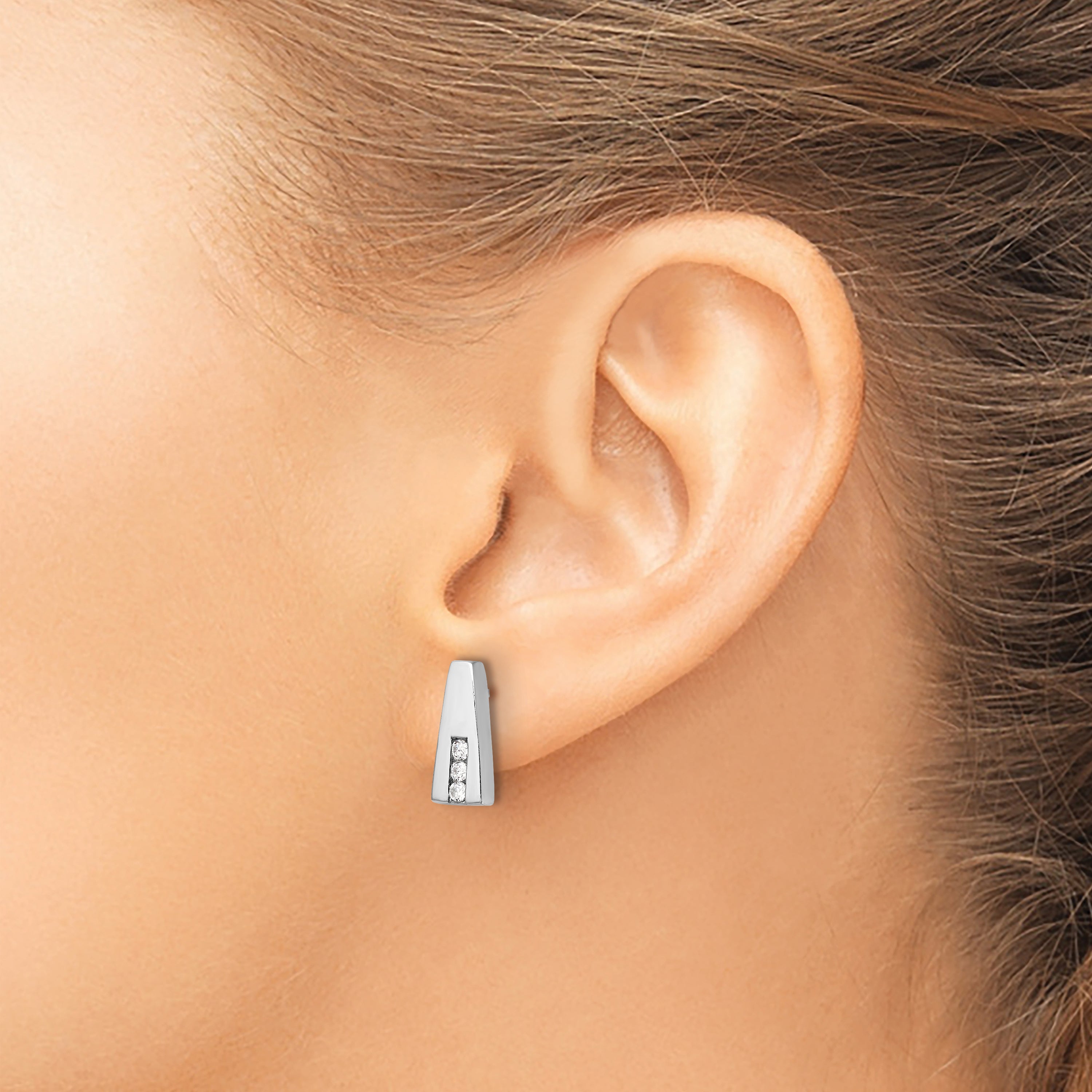 Sterling Silver Rhodium-plated Polished CZ Post Earrings