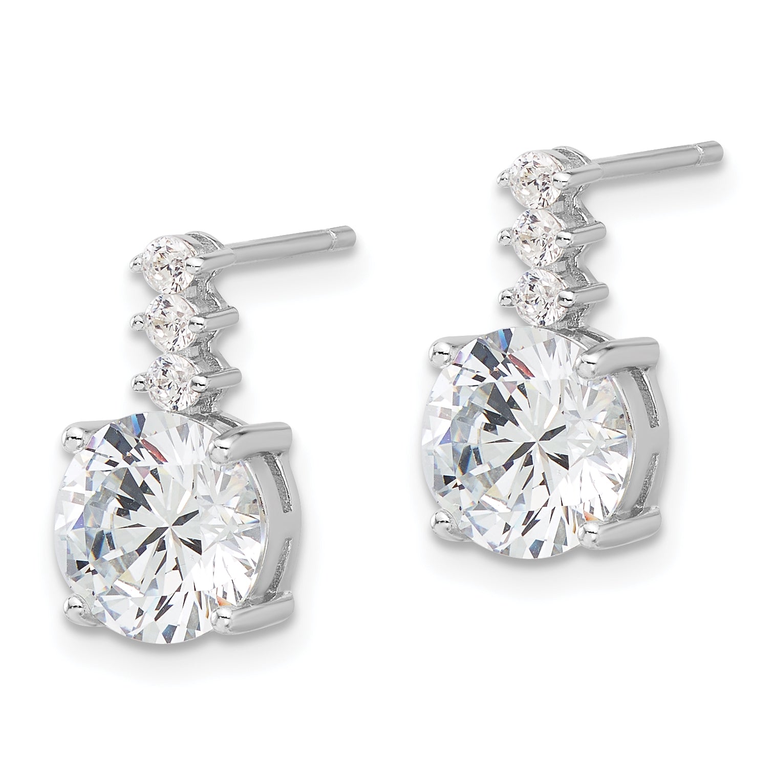 Sterling Silver Rhodium-plated Polished 8mm CZ Post Dangle Earrings Secondary image