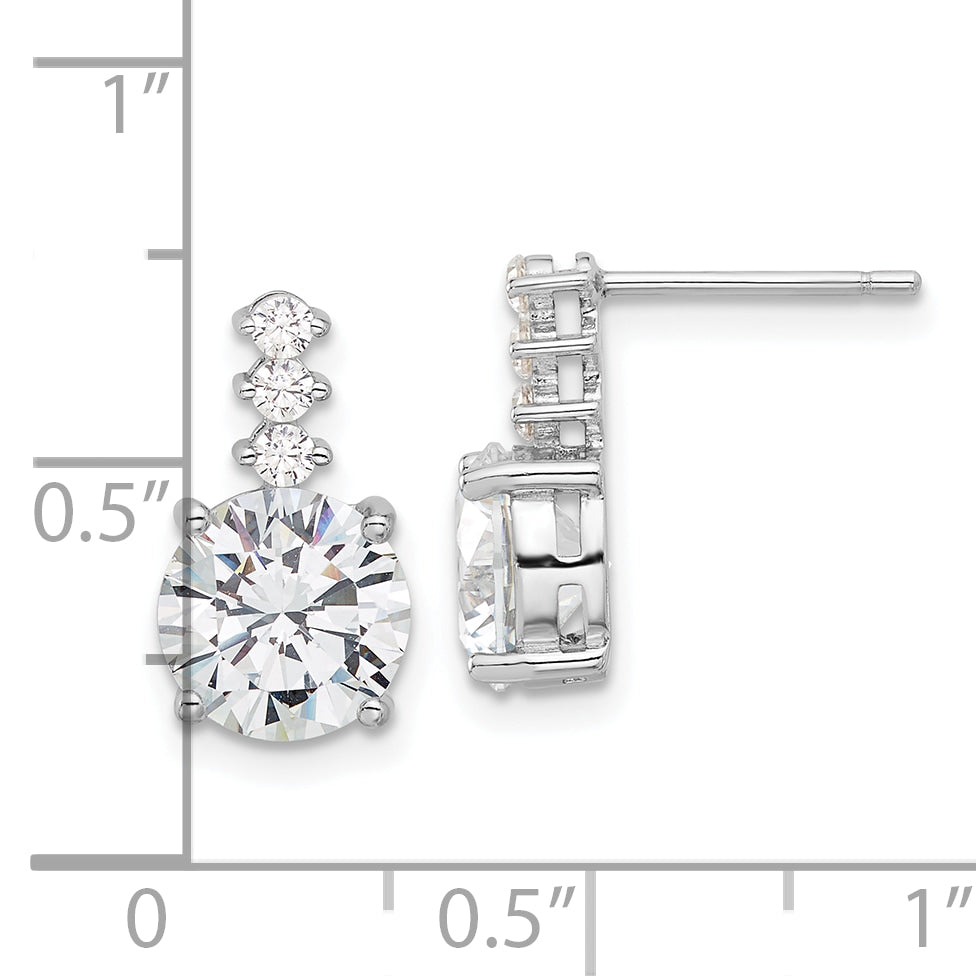 Sterling Silver Rhodium-plated Polished 8mm CZ Post Dangle Earrings