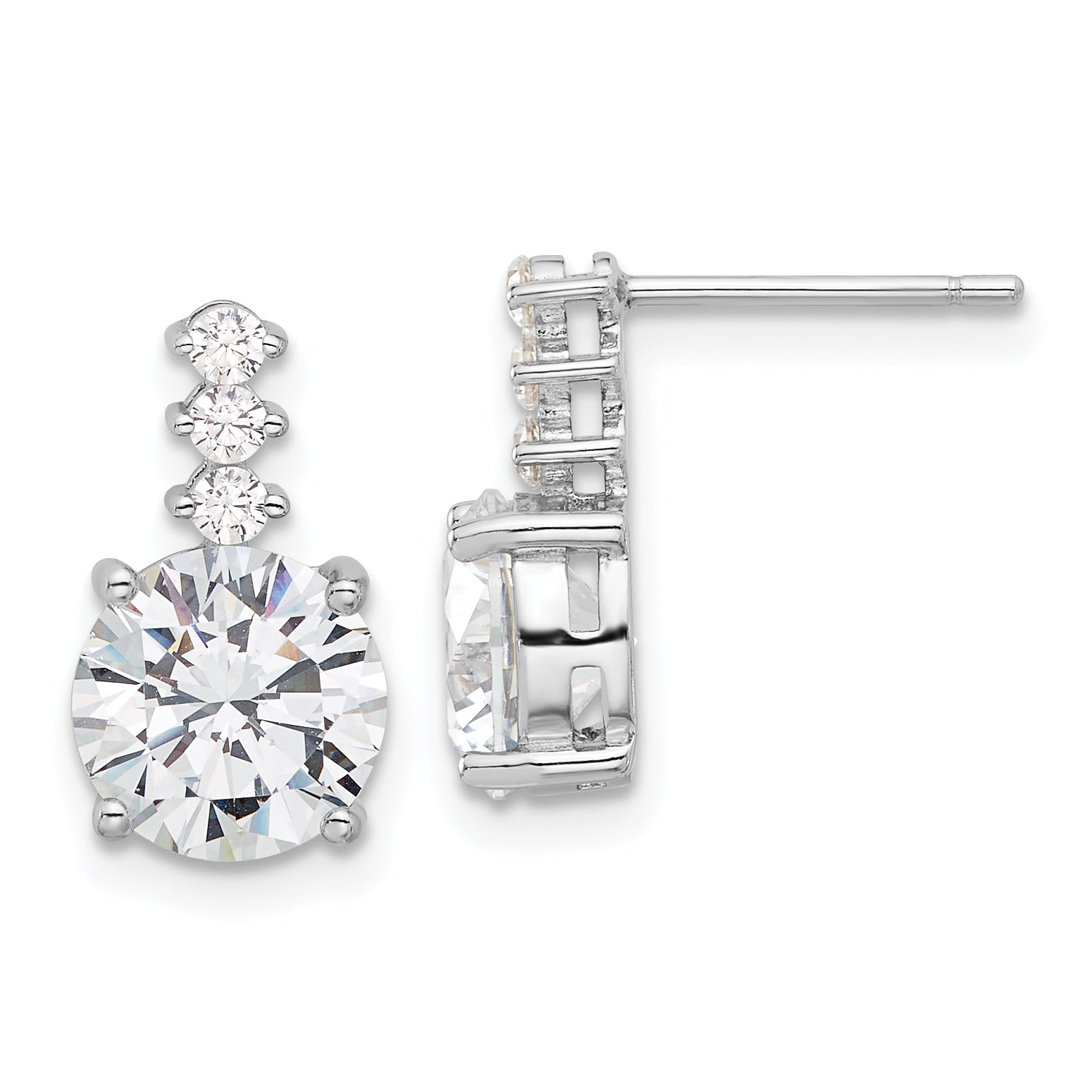 Sterling Silver Rhodium-plated Polished 8mm CZ Post Dangle Earrings Main image