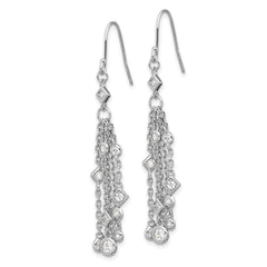 Sterling Silver Rhod-plated Polished Multi Chain & CZ Dangle Earrings