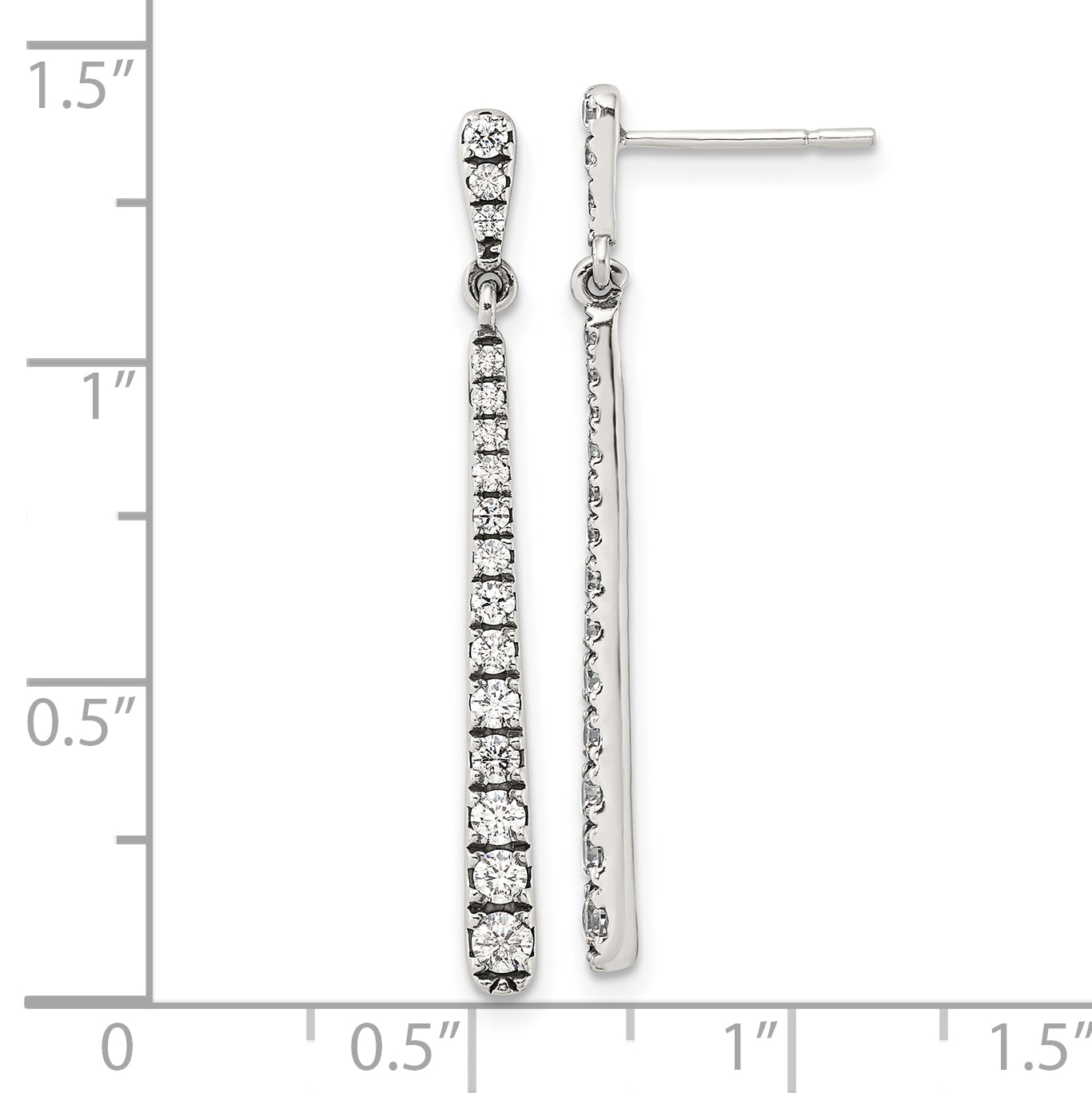 Sterling Silver Polished & Antiqued Graduated CZ Post Dangle Earrings