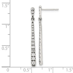 Sterling Silver Polished & Antiqued Graduated CZ Post Dangle Earrings