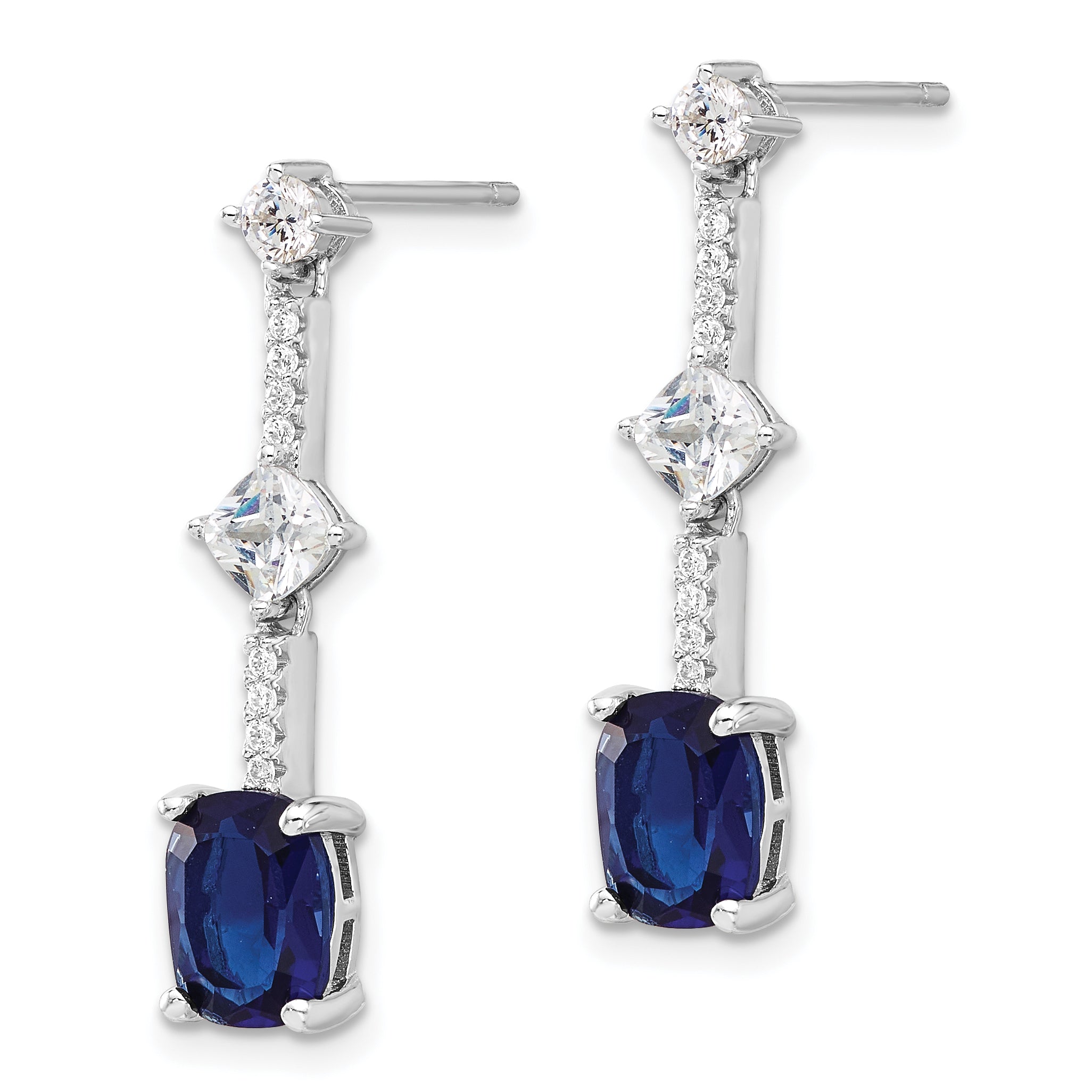Sterling Silver RH-plated Fancy Blue & White CZ Post Dangle Earrings Secondary image