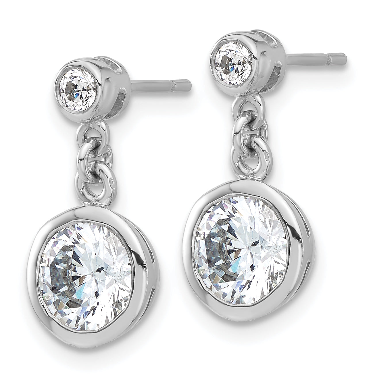 Sterling Silver Rhodium-plated CZ Bezel Dangle Post Earrings Secondary image