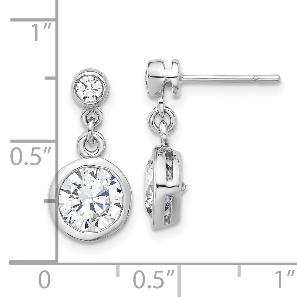 Sterling Silver Rhodium-plated CZ Bezel Dangle Post Earrings