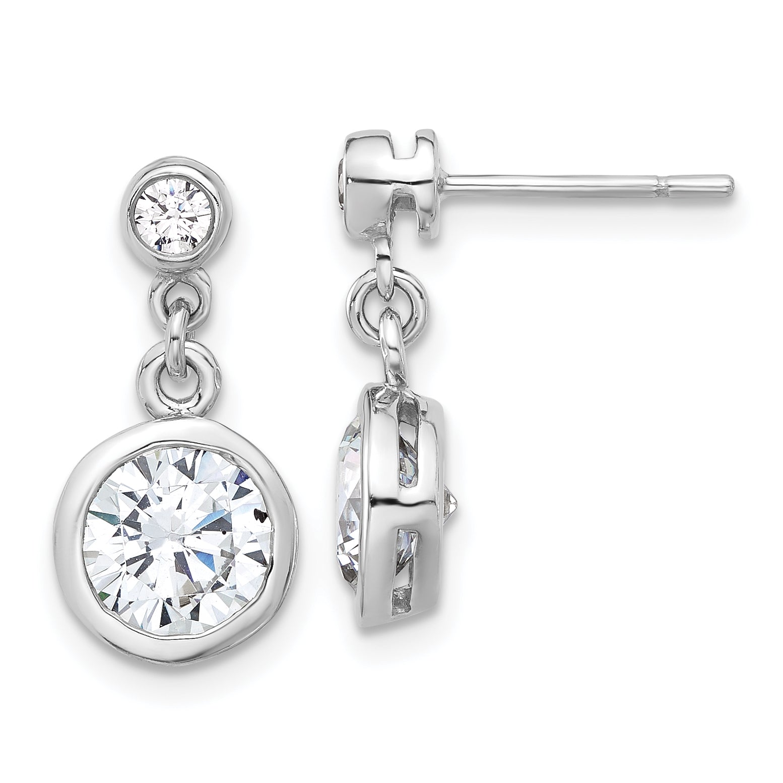 Sterling Silver Rhodium-plated CZ Bezel Dangle Post Earrings Main image