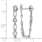 Sterling Silver Rhodium-plated Bezel CZ with Heart Post Dangle Earrings