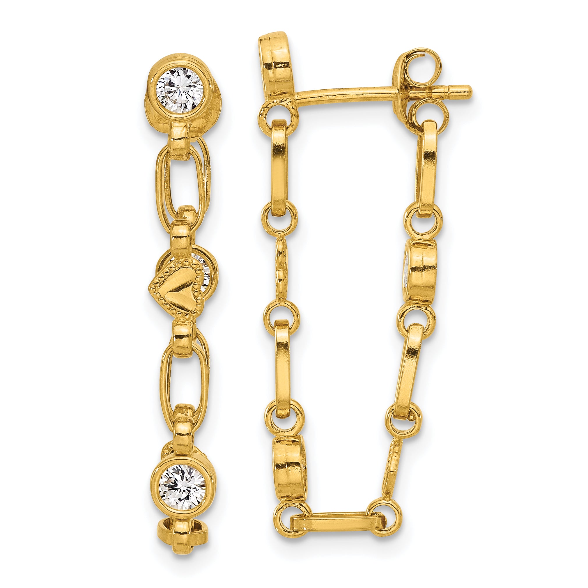 Sterling Silver Gold-tone Bezel CZ with Heart Post Dangle Earrings Main image