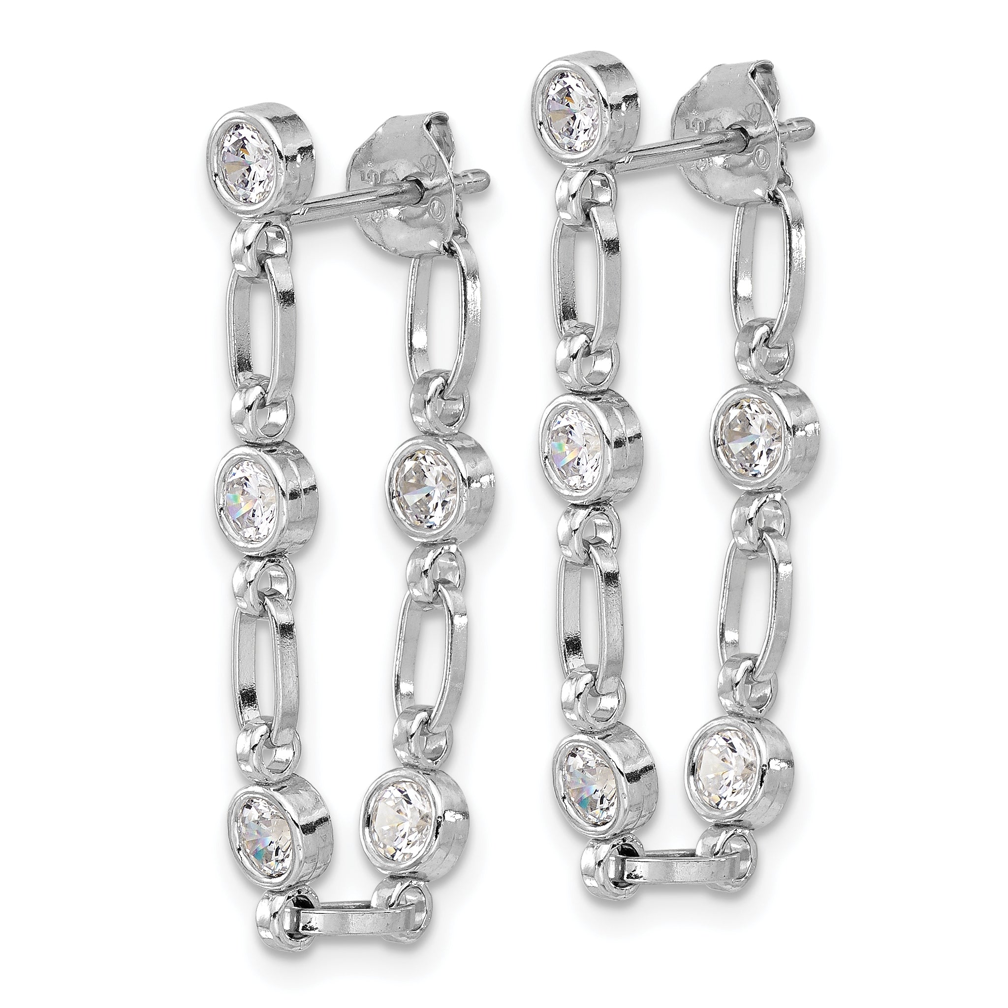 Sterling Silver Rhodium-plated Bezel CZ Post Dangle Earrings Secondary image