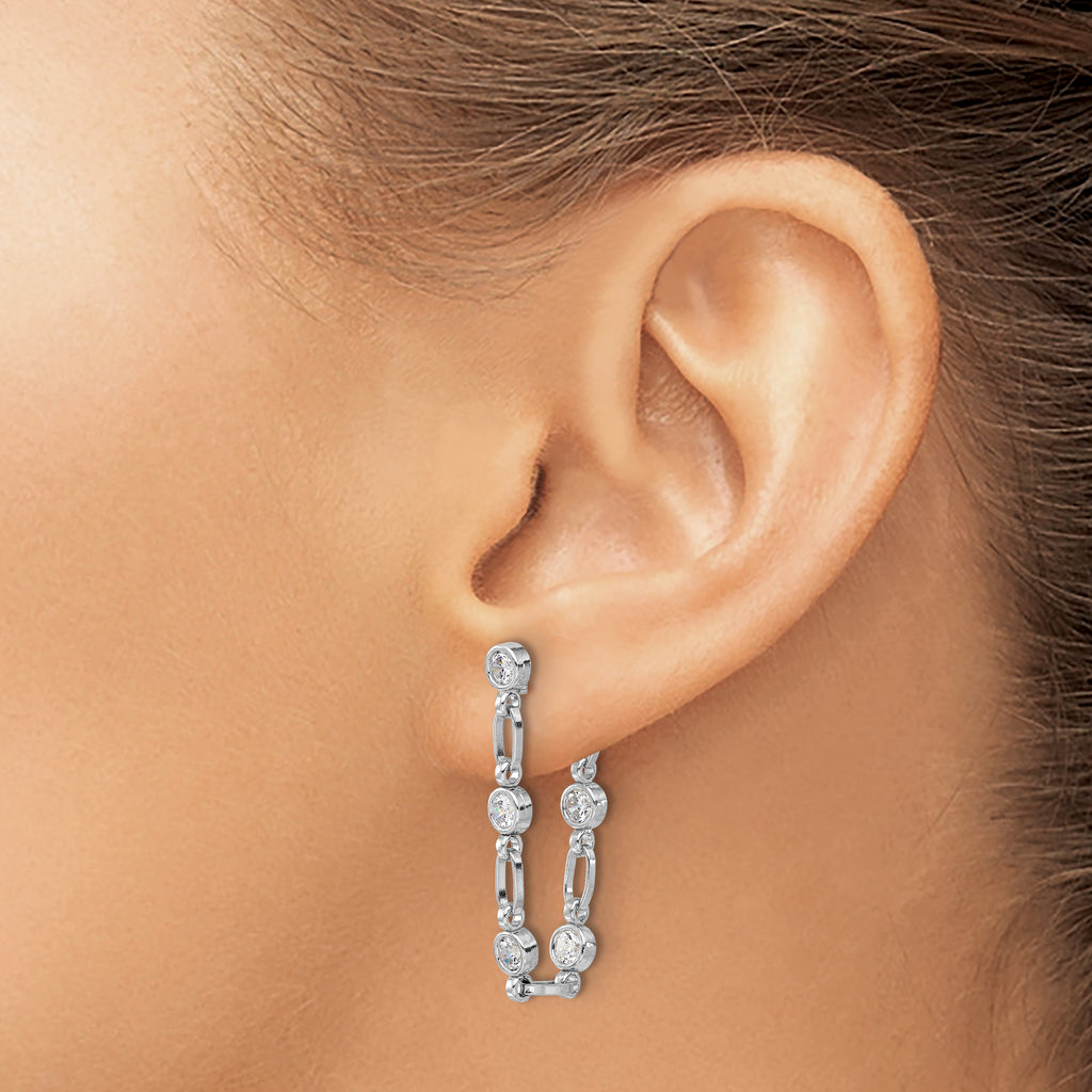 Sterling Silver Rhodium-plated Bezel CZ Post Dangle Earrings