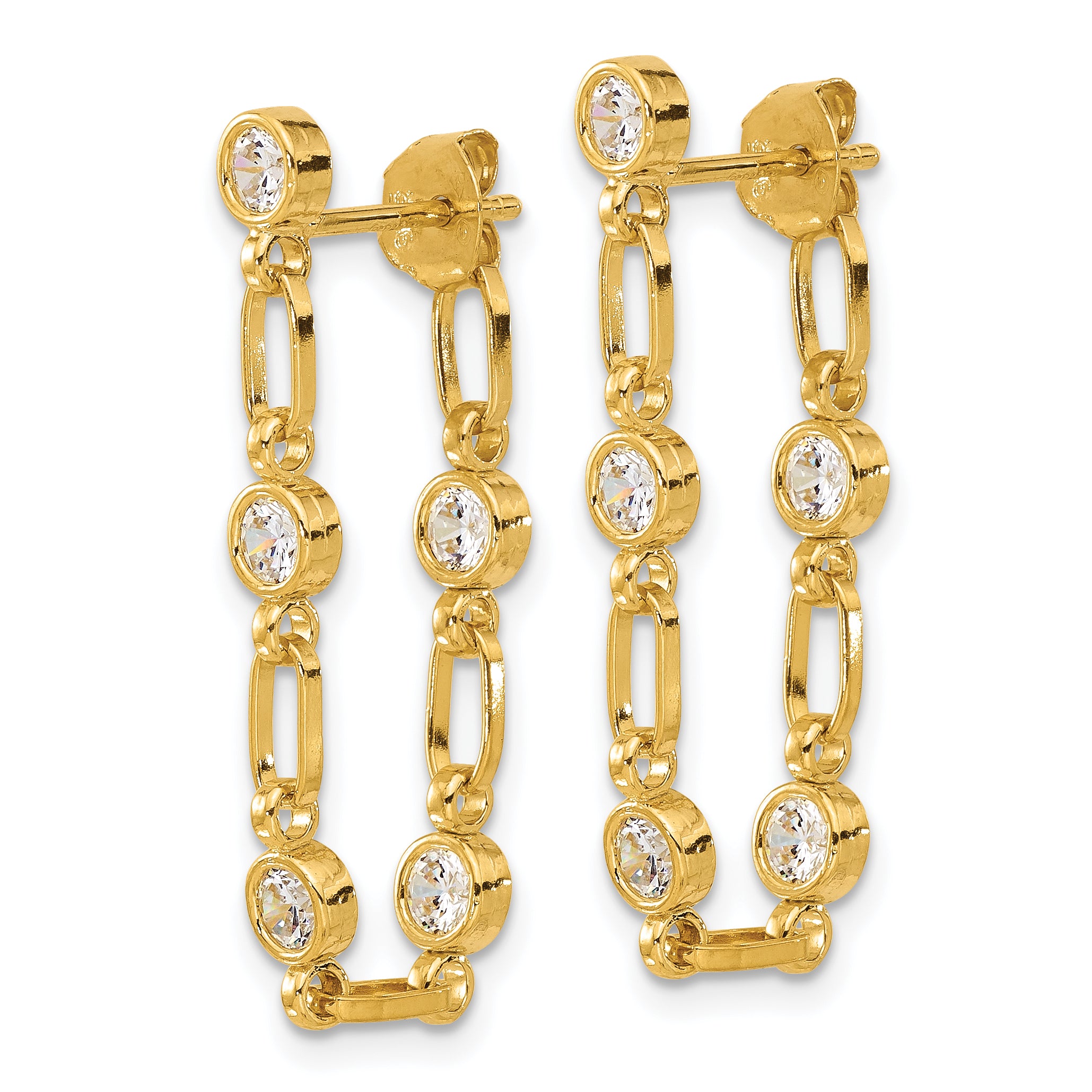 Sterling Silver Gold-tone Bezel CZ Post Dangle Earrings Secondary image