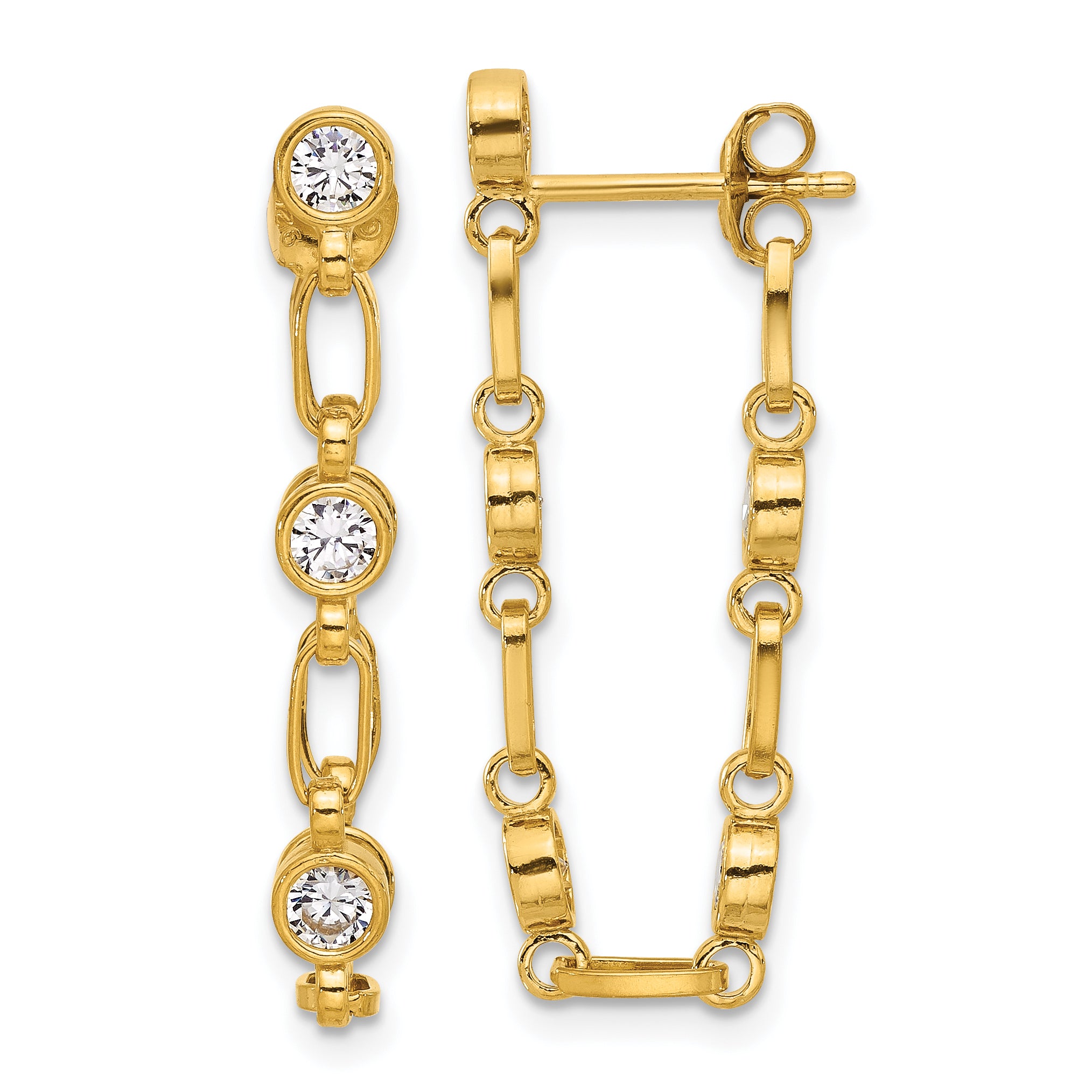 Sterling Silver Gold-tone Bezel CZ Post Dangle Earrings Main image