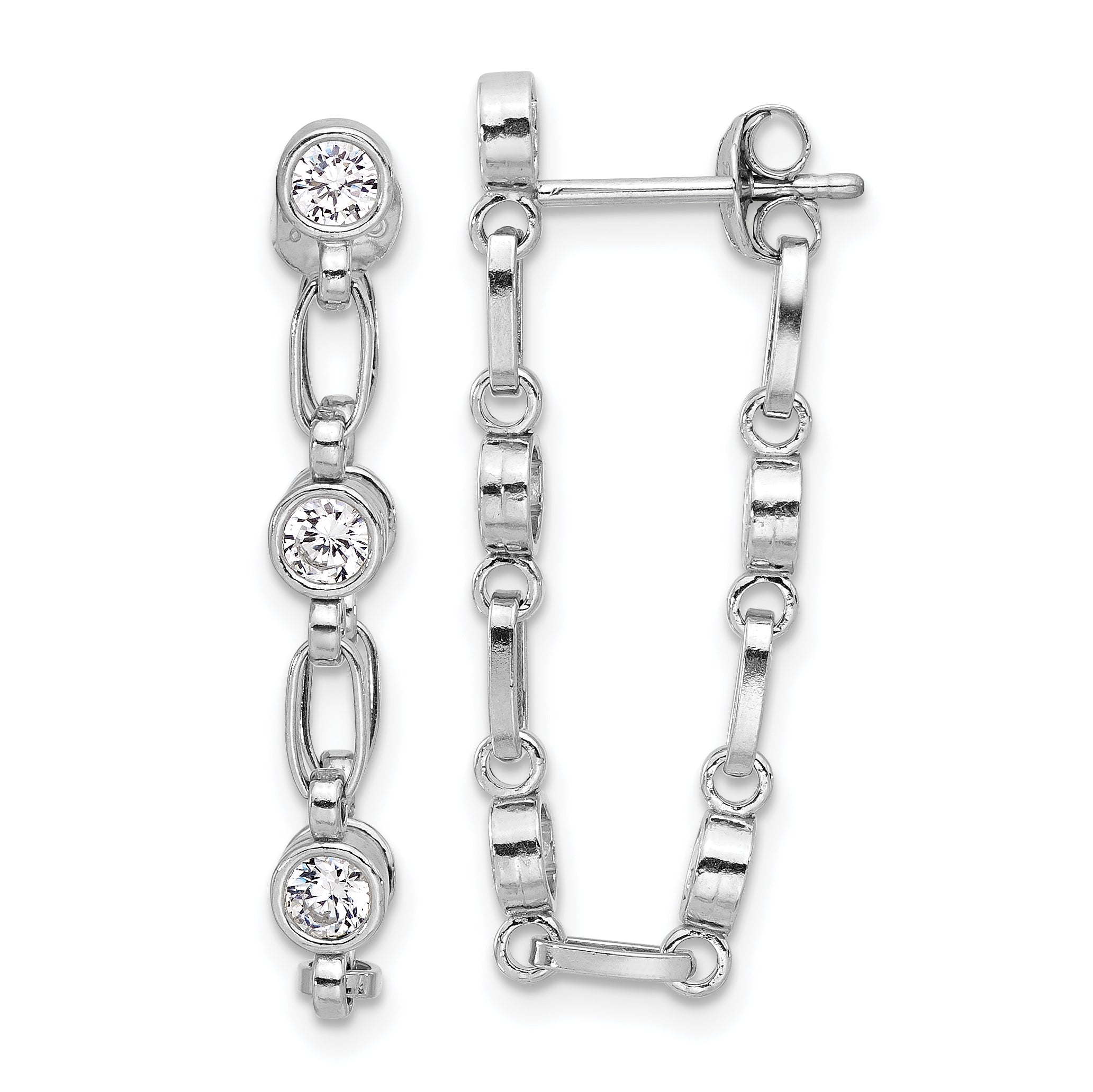 Sterling Silver Rhodium-plated Bezel CZ Post Dangle Earrings Main image