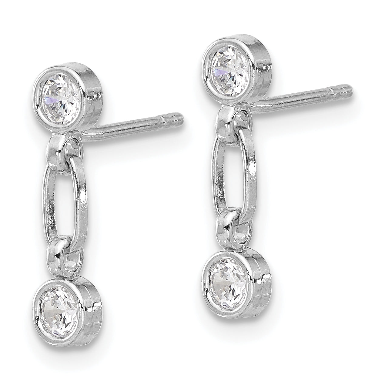 Sterling Silver Rhodium-plated Bezel CZ Post Dangle Earrings Secondary image