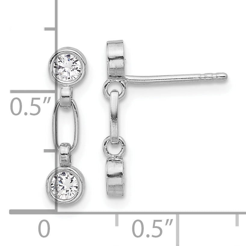 Sterling Silver Rhodium-plated Bezel CZ Post Dangle Earrings