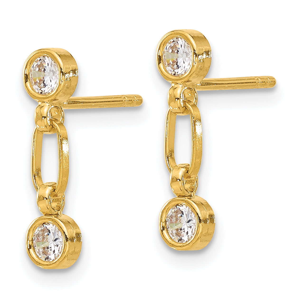 Sterling Silver Gold-tone Bezel  CZ Post Dangle Earrings Secondary image