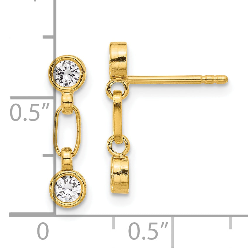Sterling Silver Gold-tone Bezel  CZ Post Dangle Earrings