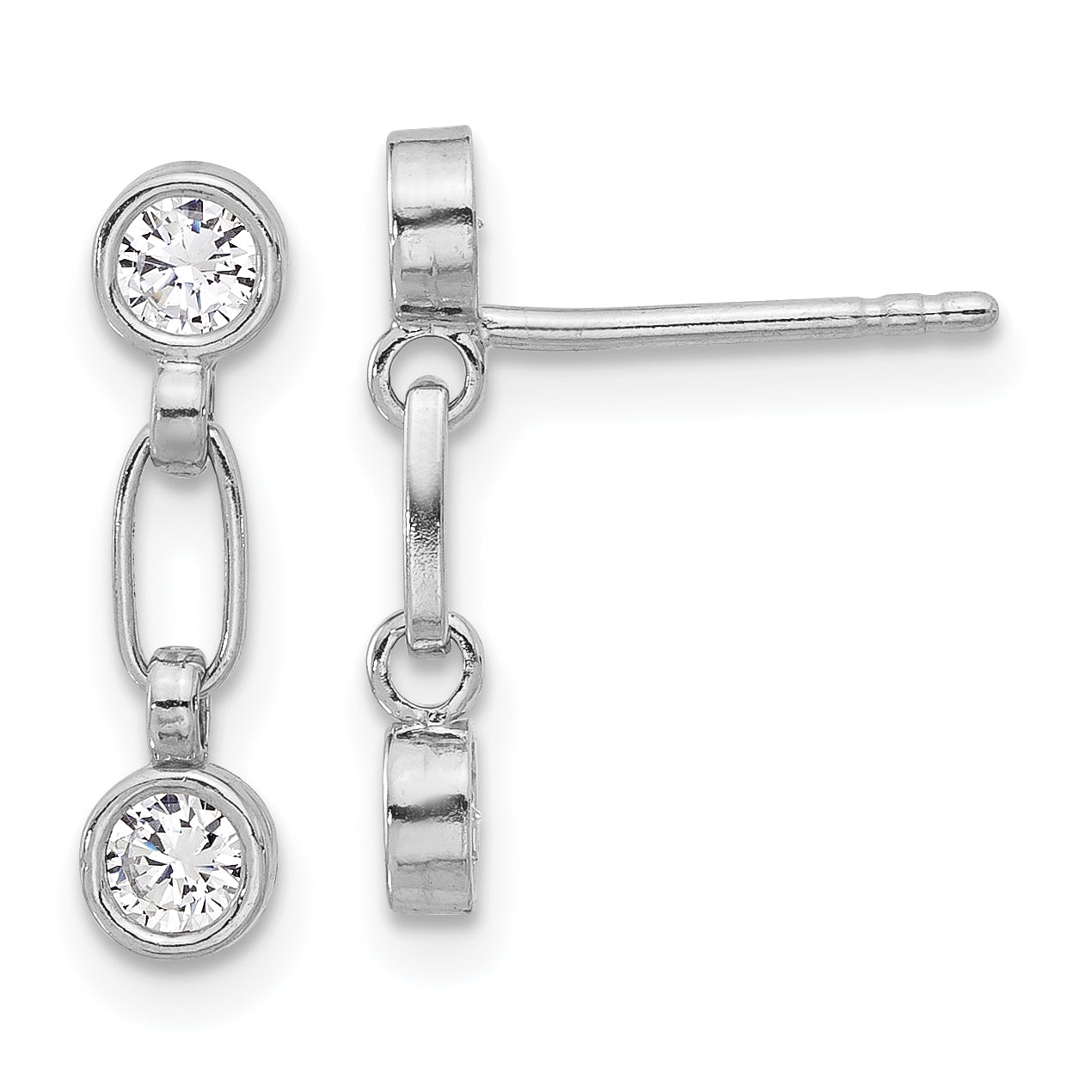 Sterling Silver Rhodium-plated Bezel CZ Post Dangle Earrings