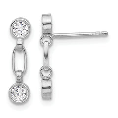 Sterling Silver Rhodium-plated Bezel CZ Post Dangle Earrings