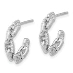 Sterling Silver Rhodium-plated with CZ Link Design Post Hoop Earrings