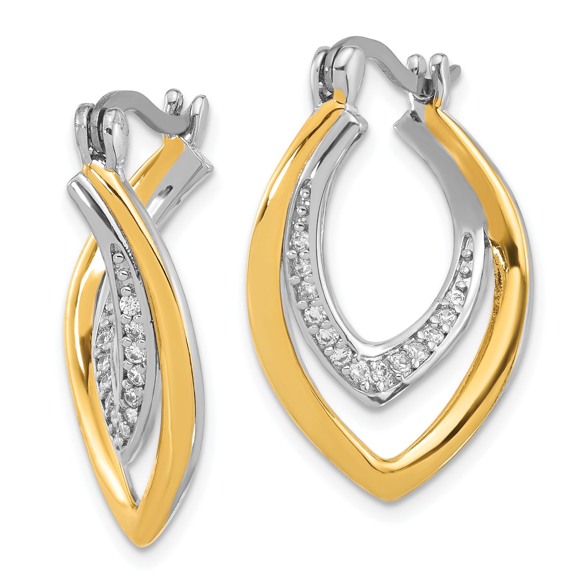 Sterling Silver Rhodium-plated Gold-tone Polished CZ Fancy Hoop Earrings Secondary image