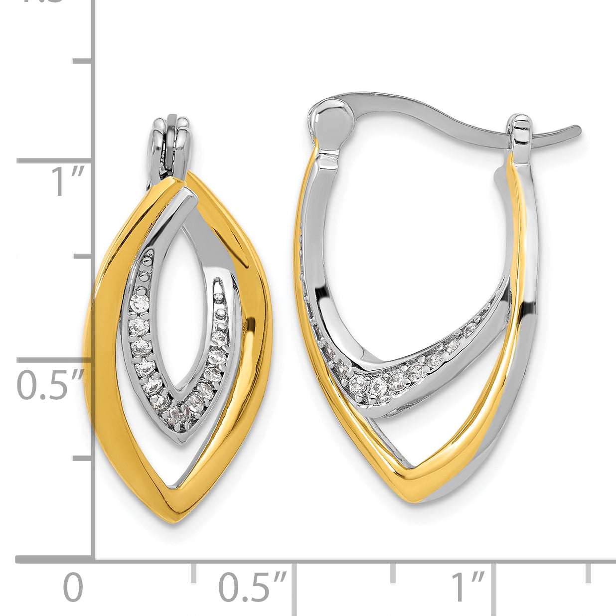 Sterling Silver Rhodium-plated Gold-tone Polished CZ Fancy Hoop Earrings