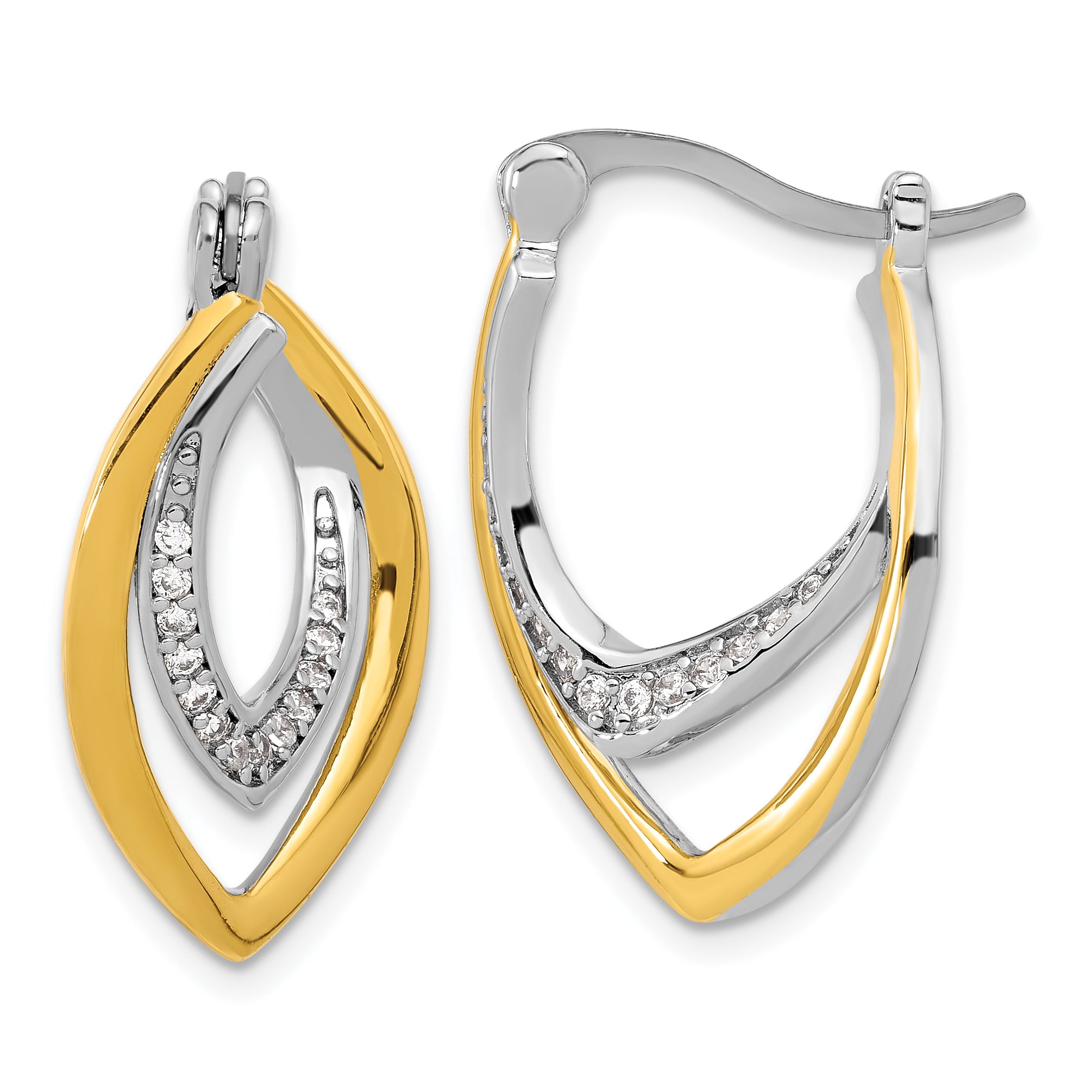 Sterling Silver Rhodium-plated Gold-tone Polished CZ Fancy Hoop Earrings Main image