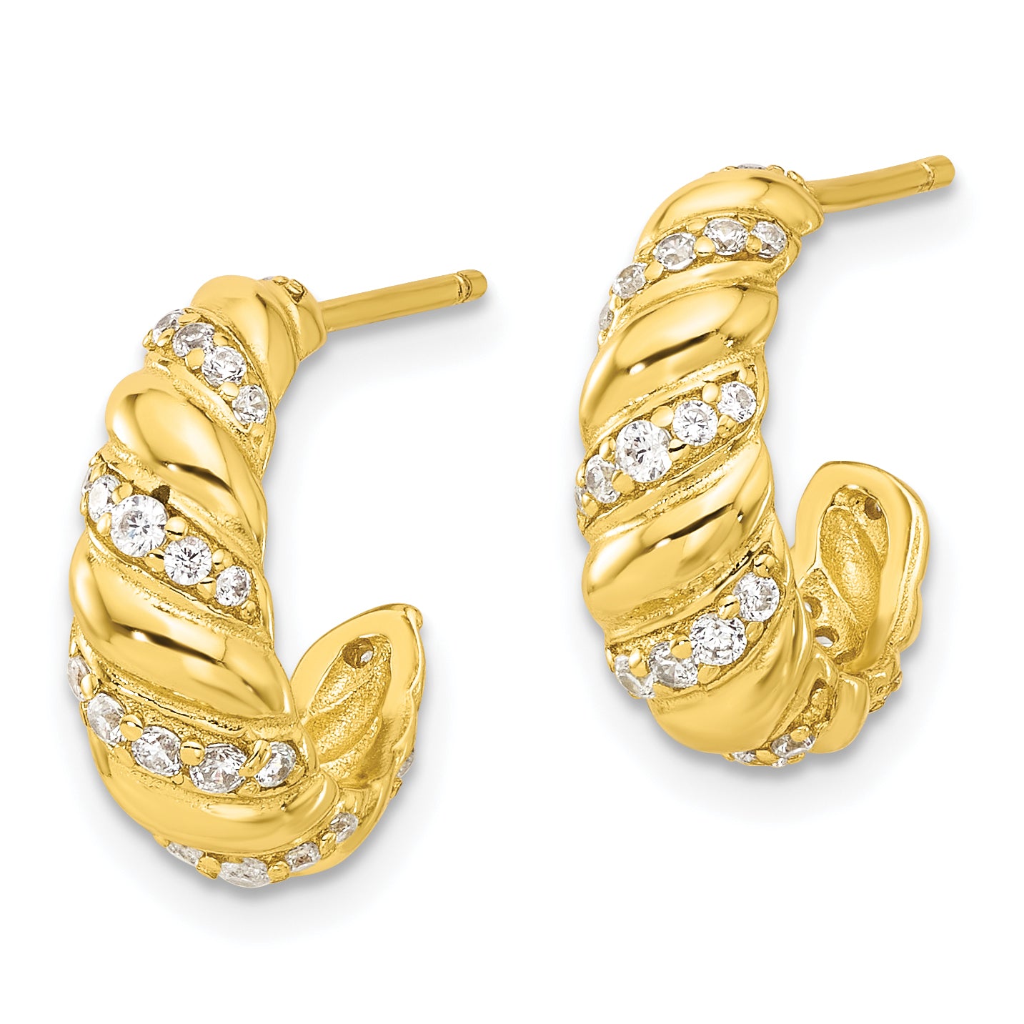 Sterling Silver Gold-tone CZ Post Hoop Earrings Secondary image