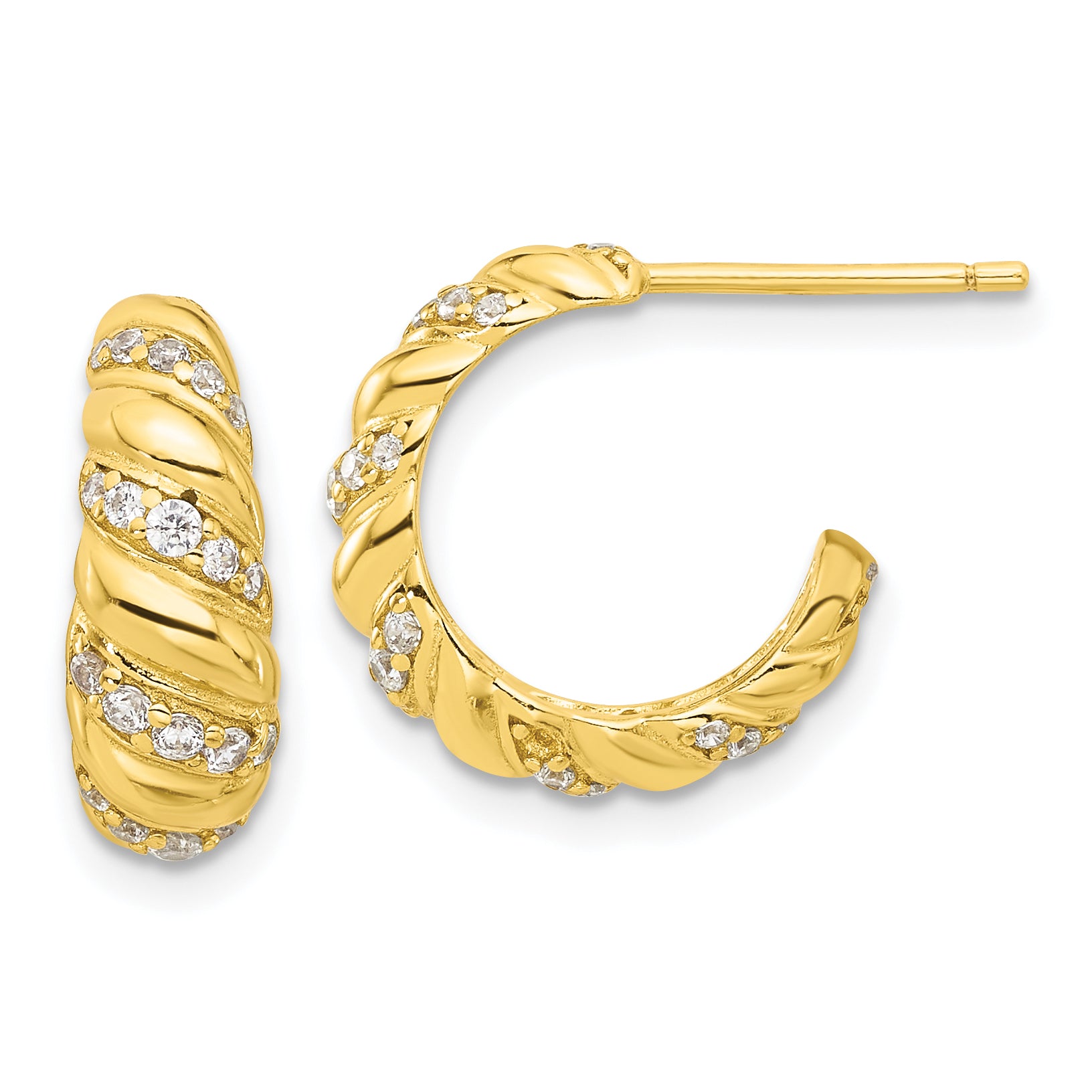 Sterling Silver Gold-tone CZ Post Hoop Earrings Main image