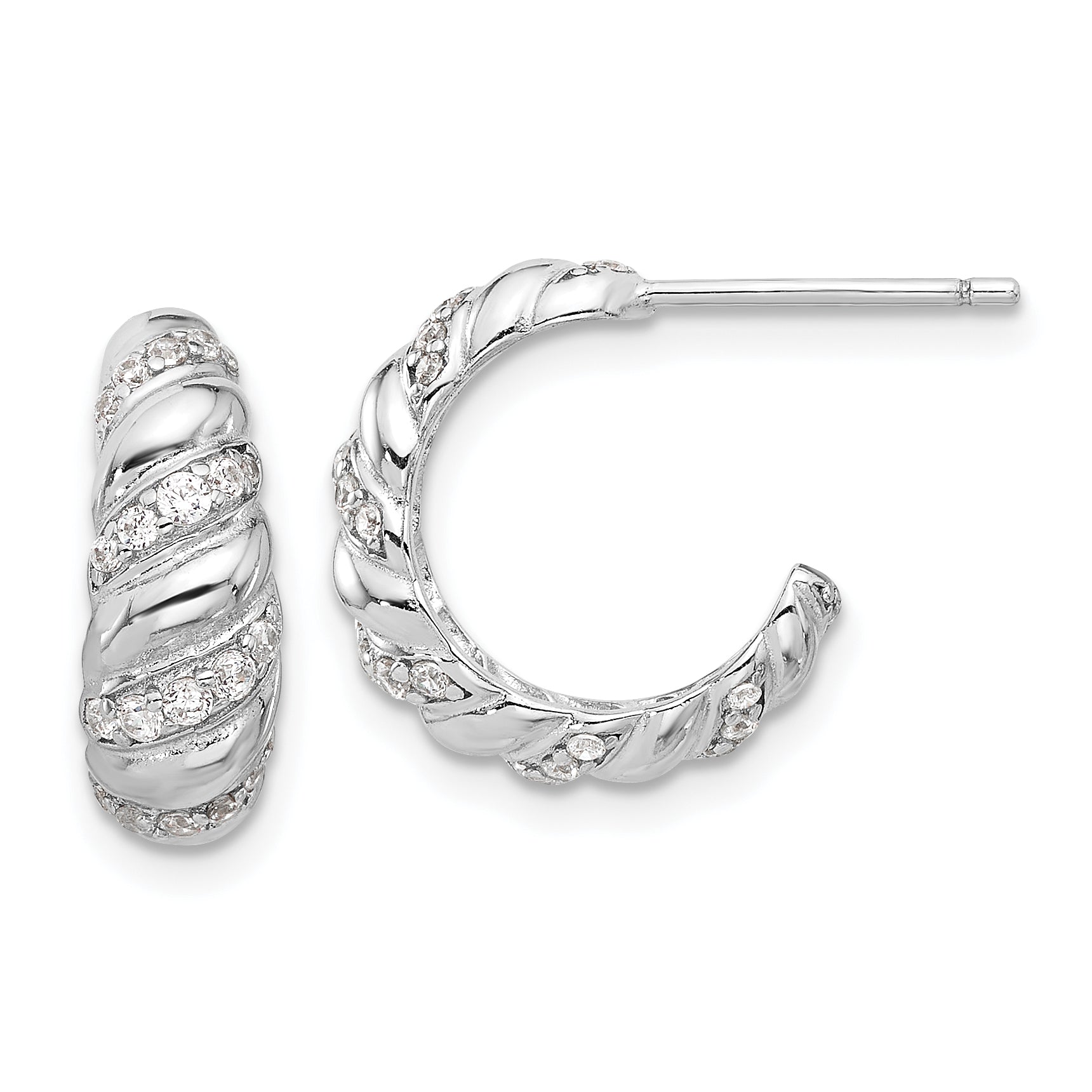 Sterling Silver Rhodium-plated CZ Post Hoop Earrings Main image
