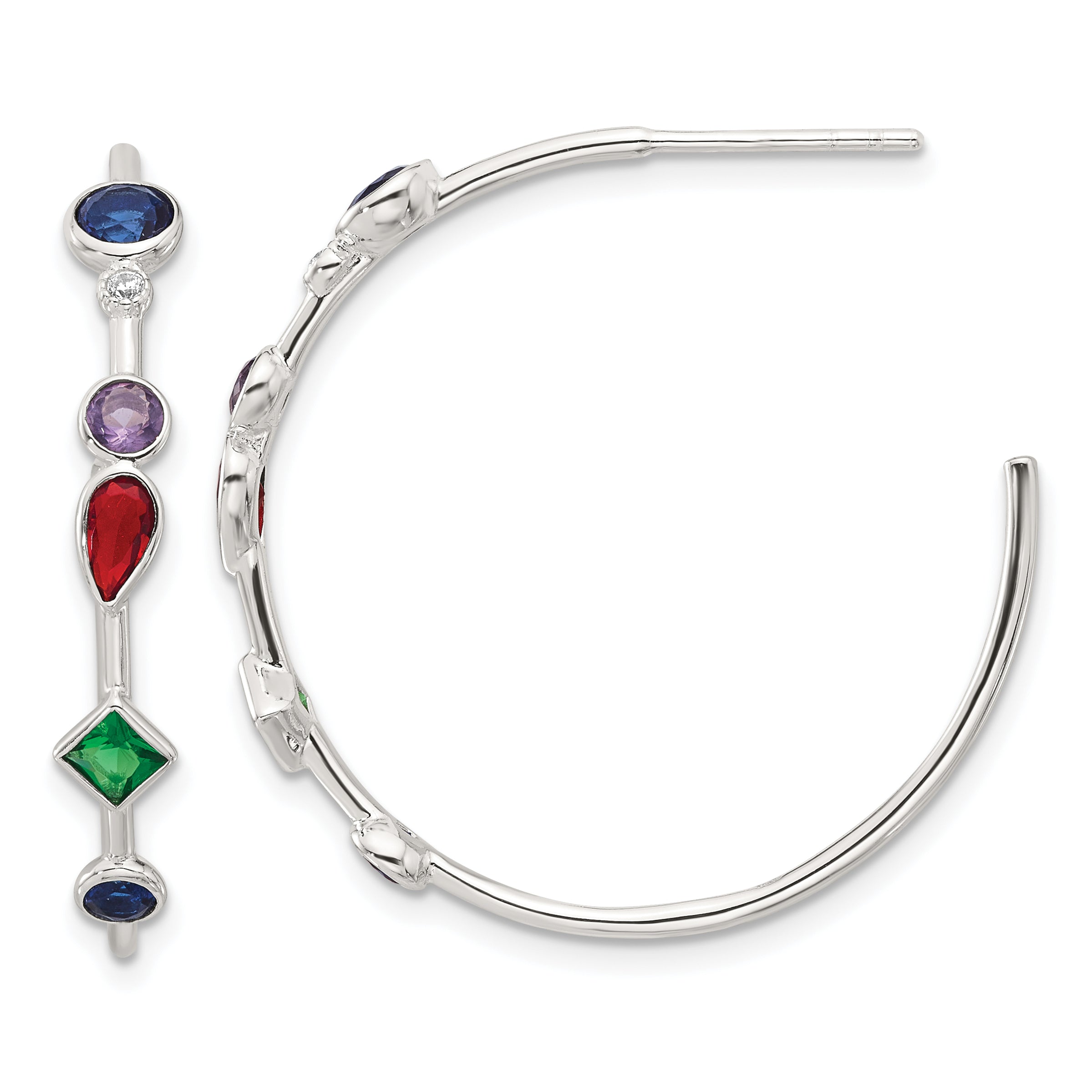 Sterling Silver E-coated Multi Color CZ Post Hoop Earrings Main image