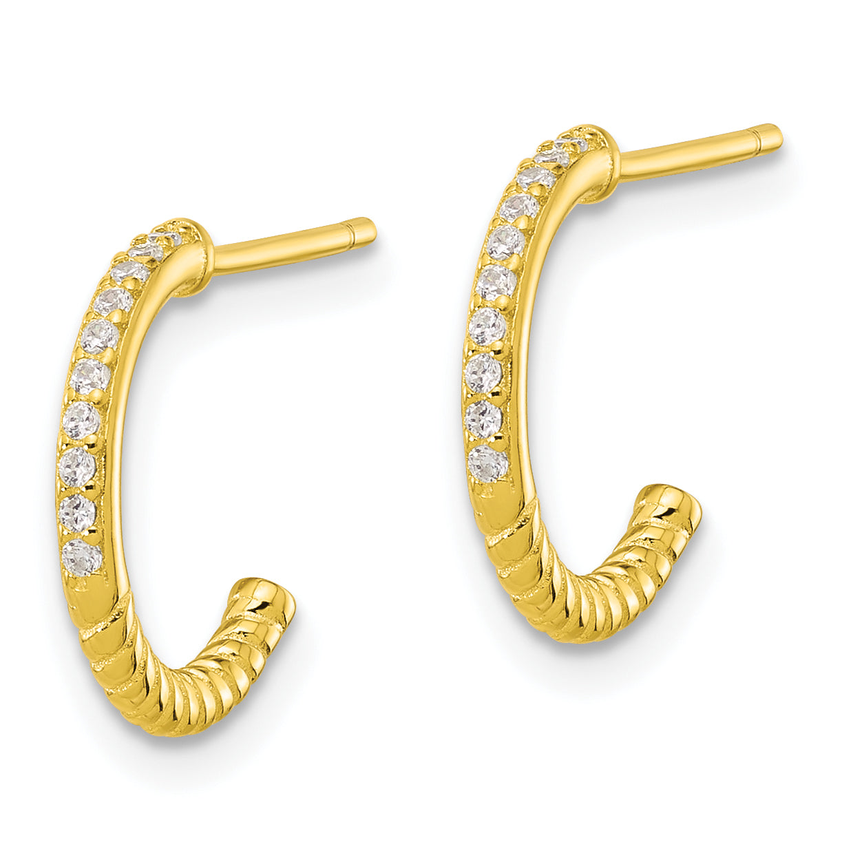 Sterling Silver Gold-tone CZ J-Hoop Post Earrings Secondary image