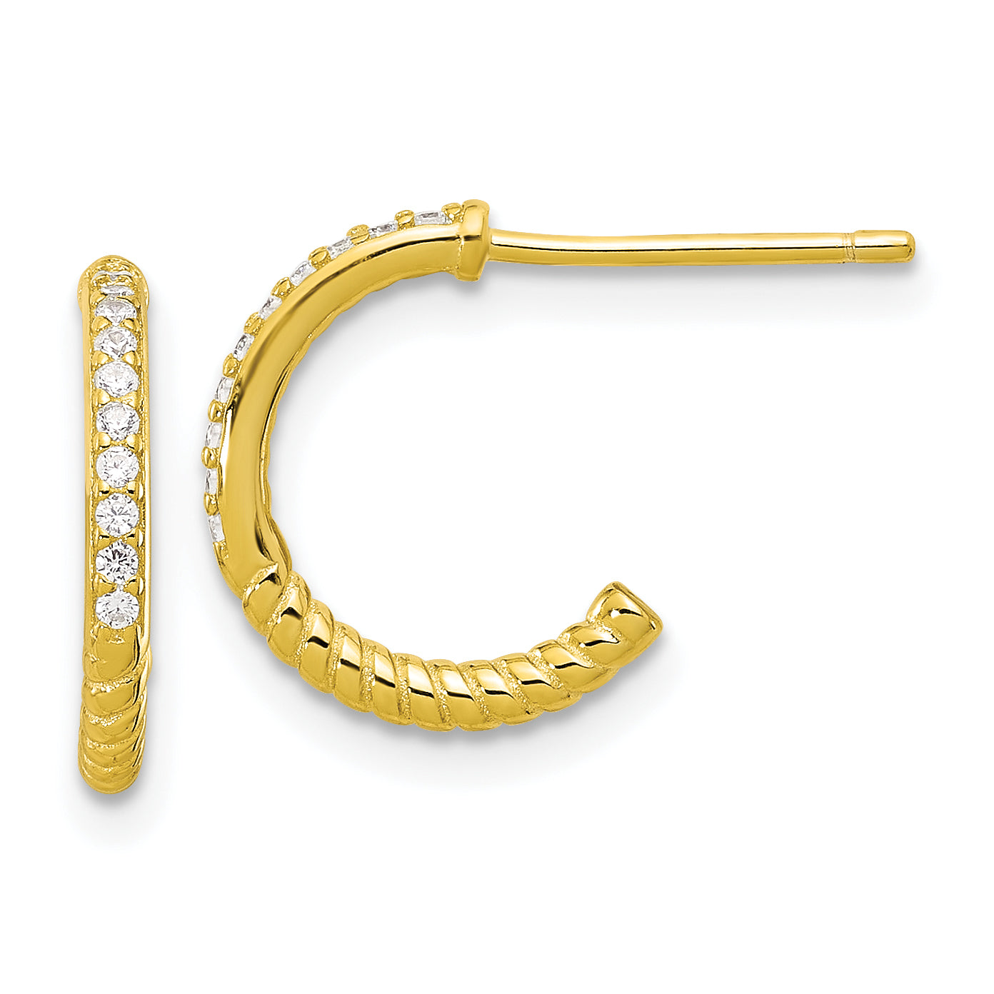 Sterling Silver Gold-tone CZ J-Hoop Post Earrings Main image