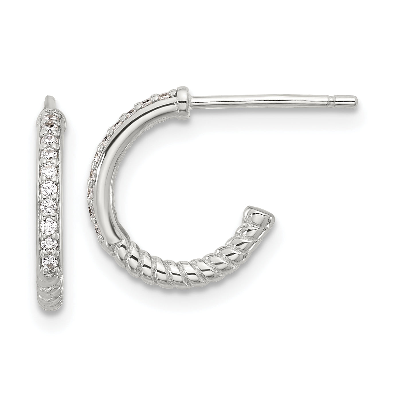 Sterling Silver Flash Platinum-plated Twisted CZ C Hoop Post Earrings Main image